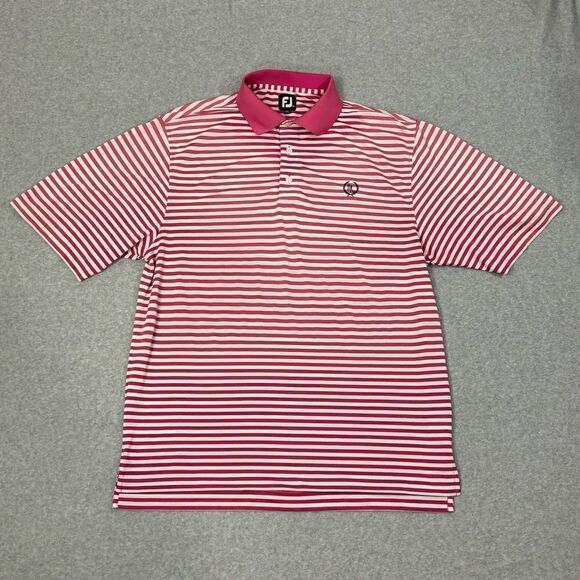 Footjoy Men's Golf Polo Shirt Size Large Pink & White Striped Short Sleeve Top - Picture 1 of 6
